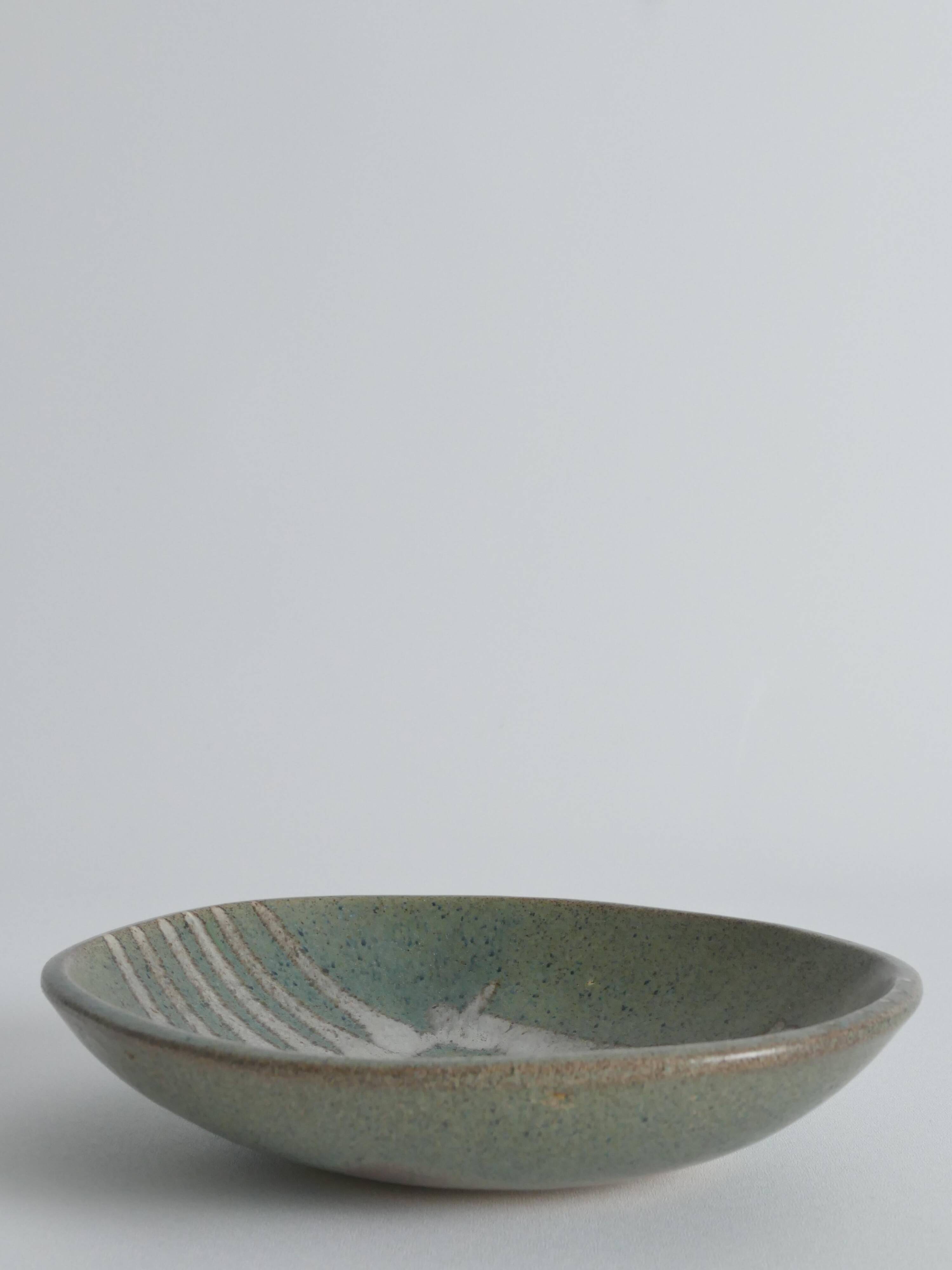 Midcentury-Modern Handmade Stoneware Bowl with Abstract Motif, 1960s