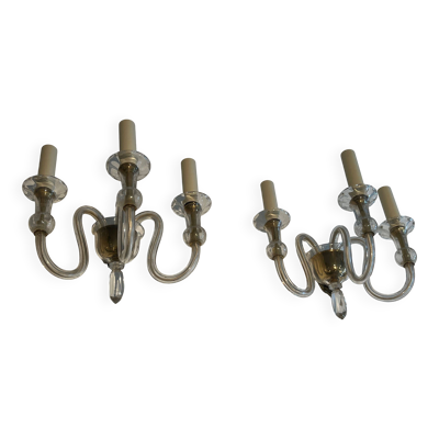 Paire d'appliques en cristal de Murano à 3 bras de lumière