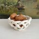 Small vintage white woven ceramic basket