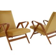 Mid-century armchairs, wooden frame & upholstered, František Jirák, 1960s–70s, Czechoslovakia