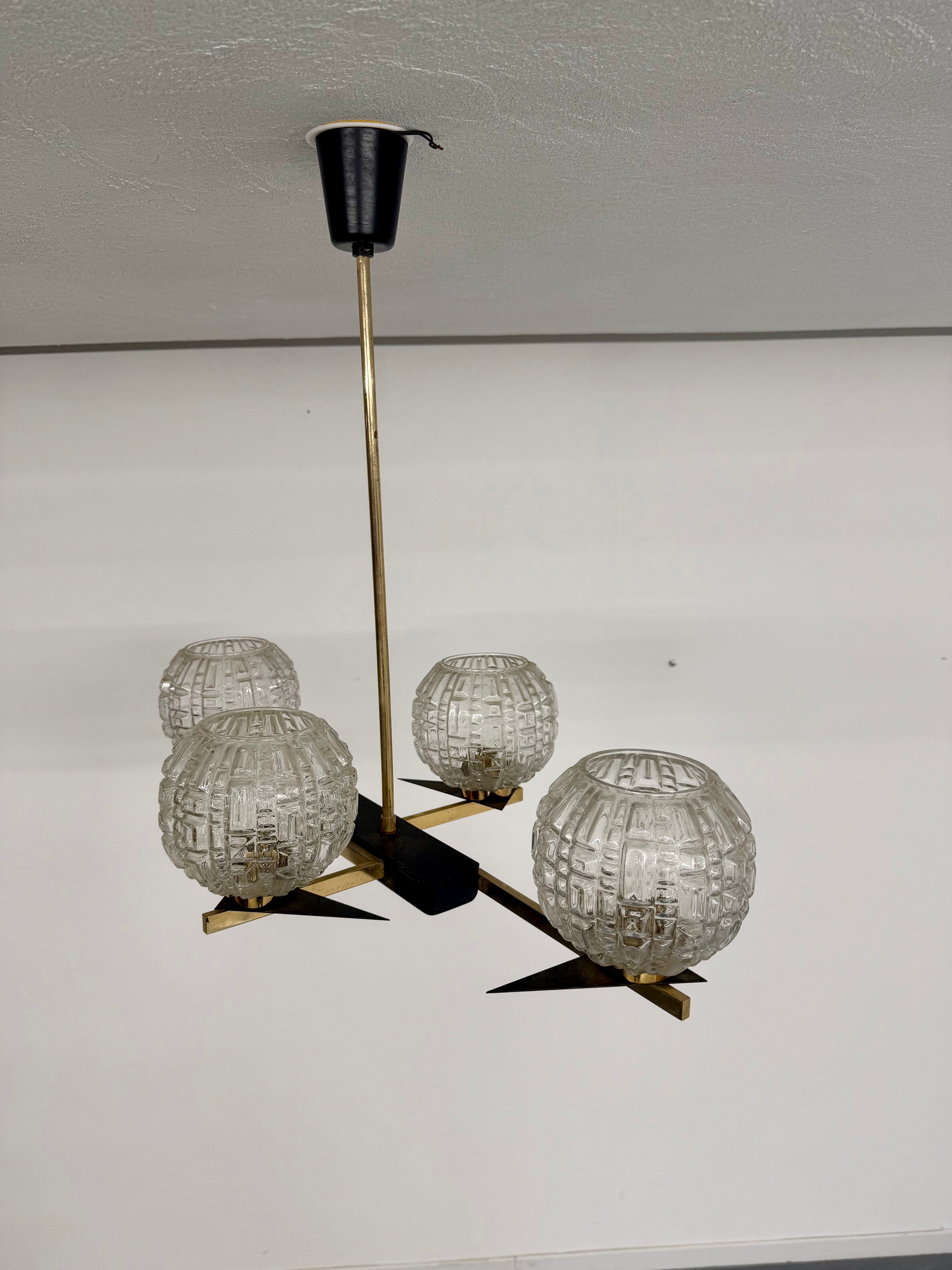 Lampe Suspension Maison Arlus 4 feux design français année 60