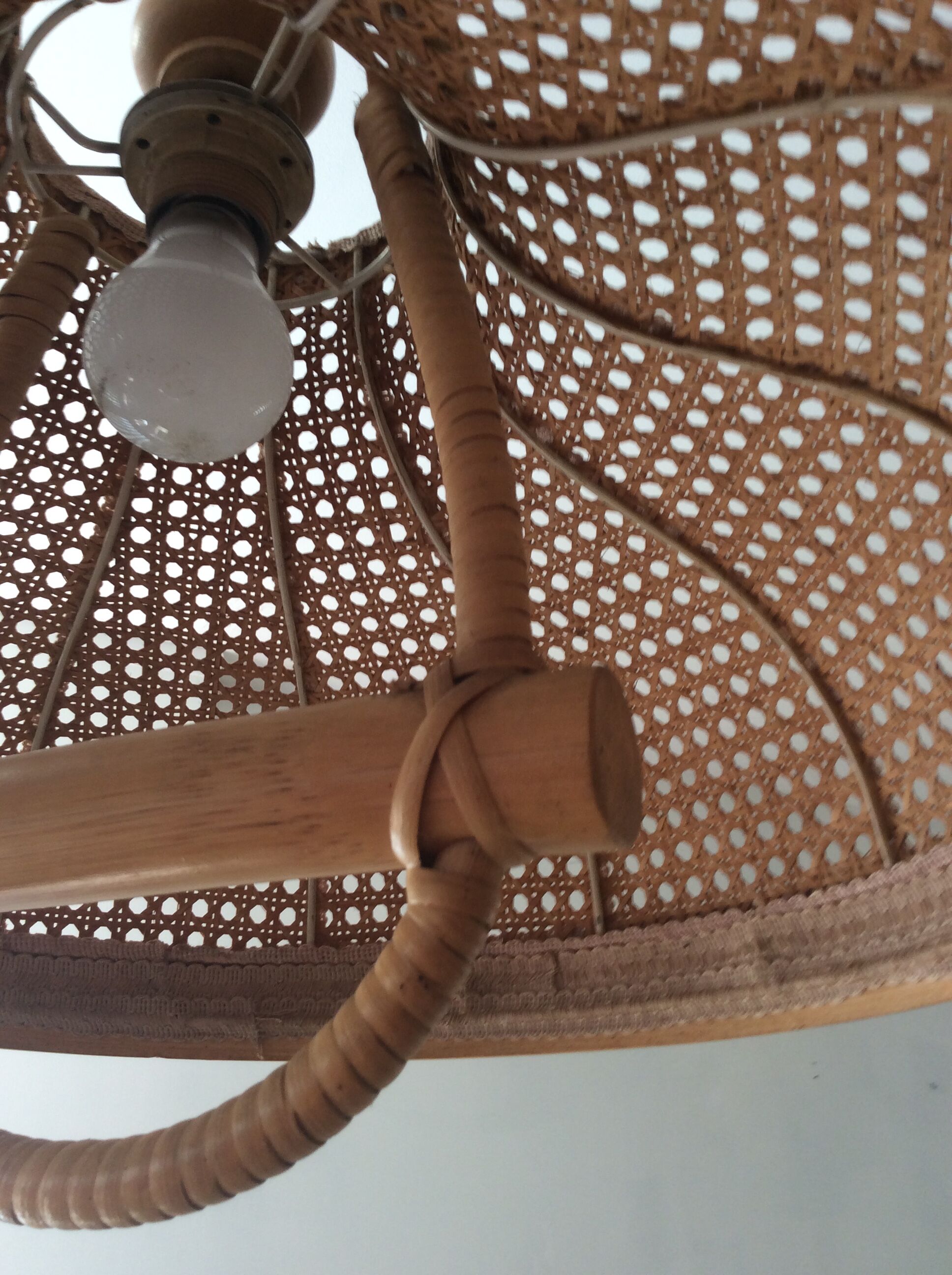 Vintage canning and rattan hagning lamp from the 1970s