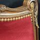 Pair of flat-back armchairs in Louis XV style in red velvet.