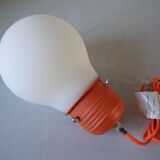 Walking pendant lamp in the shape of a bulb globe opaline metal orange metal
