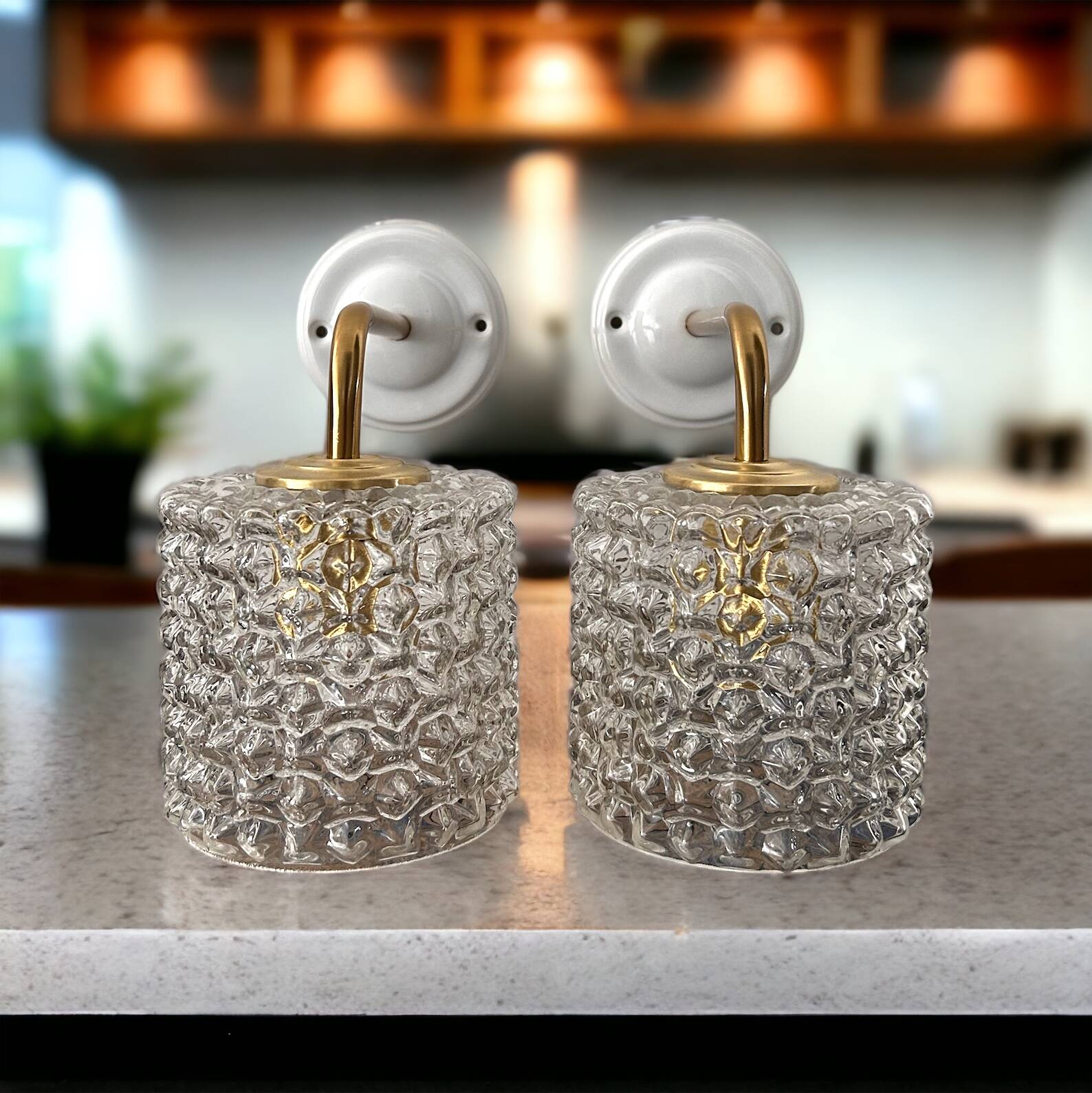 Pair of vintage chiseled glass wall lights