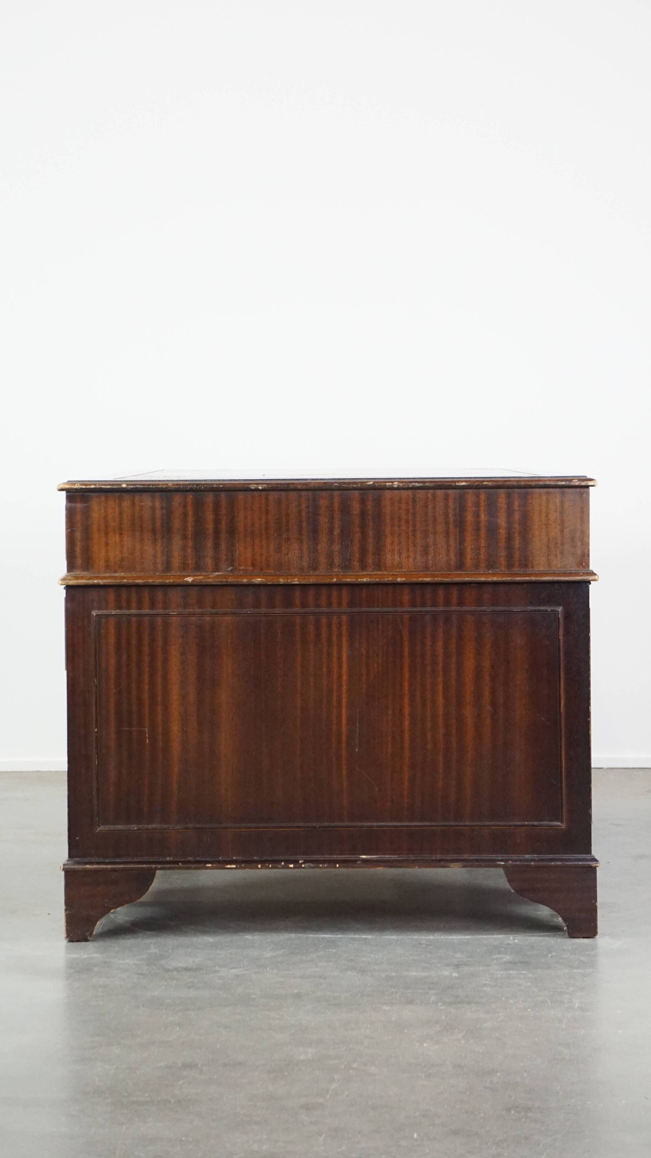 English style chesterfield desk with patina and a green leather top