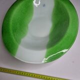 Oval decorative dish in glass paste, prairie green and white, 45 cm