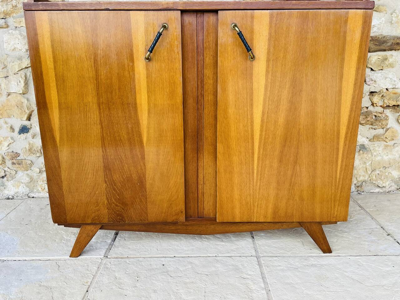 Vintage storage furniture in flame-figured oak, by Gillard Bourdin, circa 196.