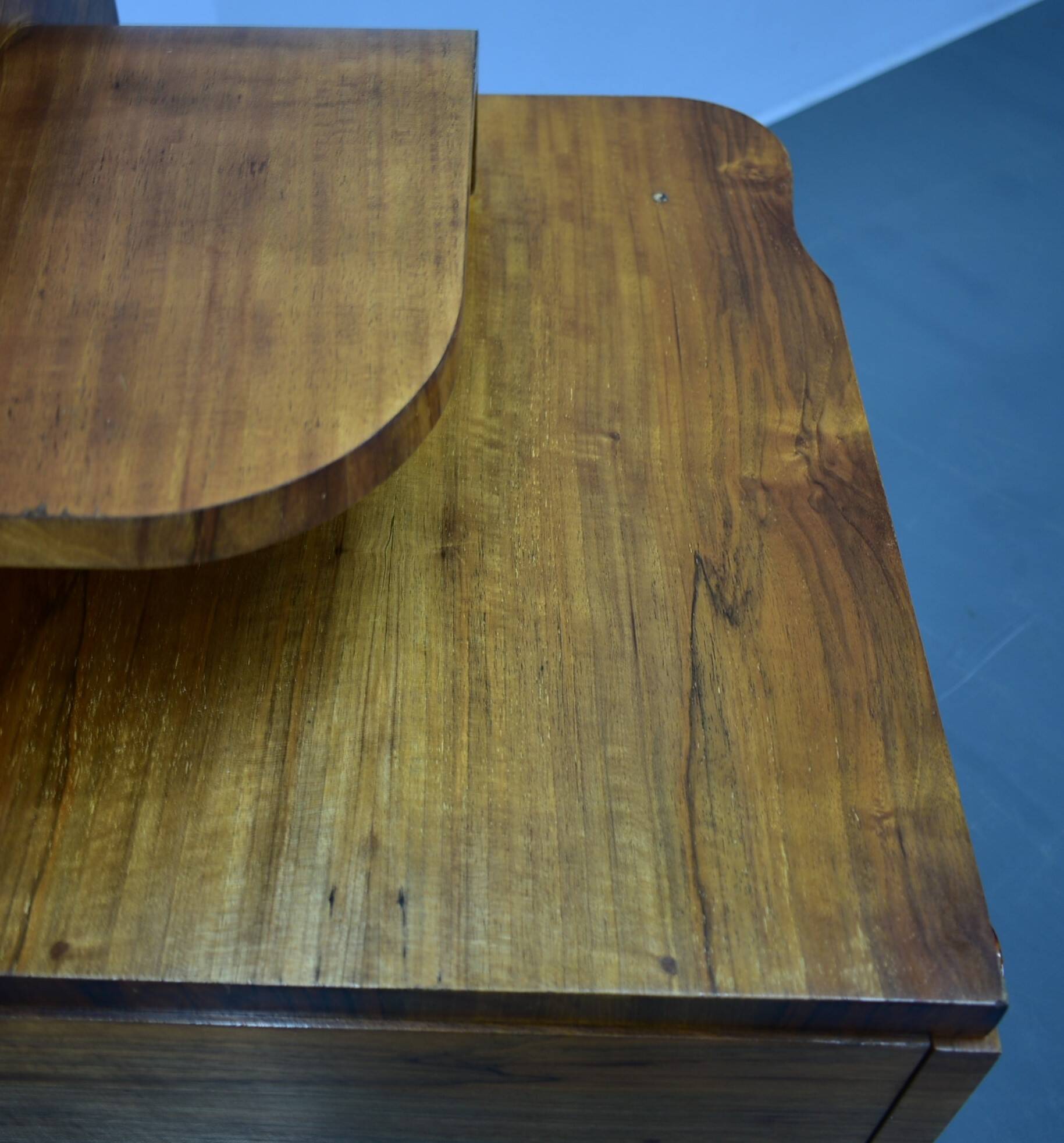 1930s Art Deco nightstands in walnut finish, Czechoslovakia