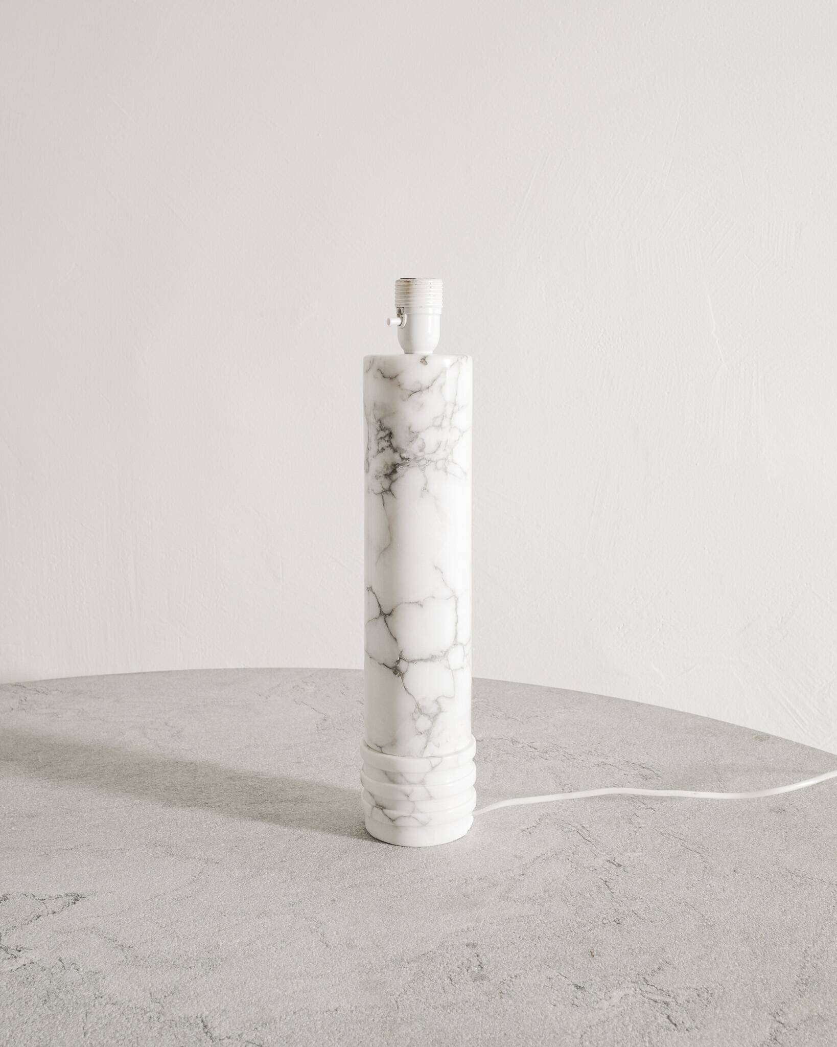 Swedish Mid Century White Marble Cylindrical Table Lamp by Bergboms, 1960s