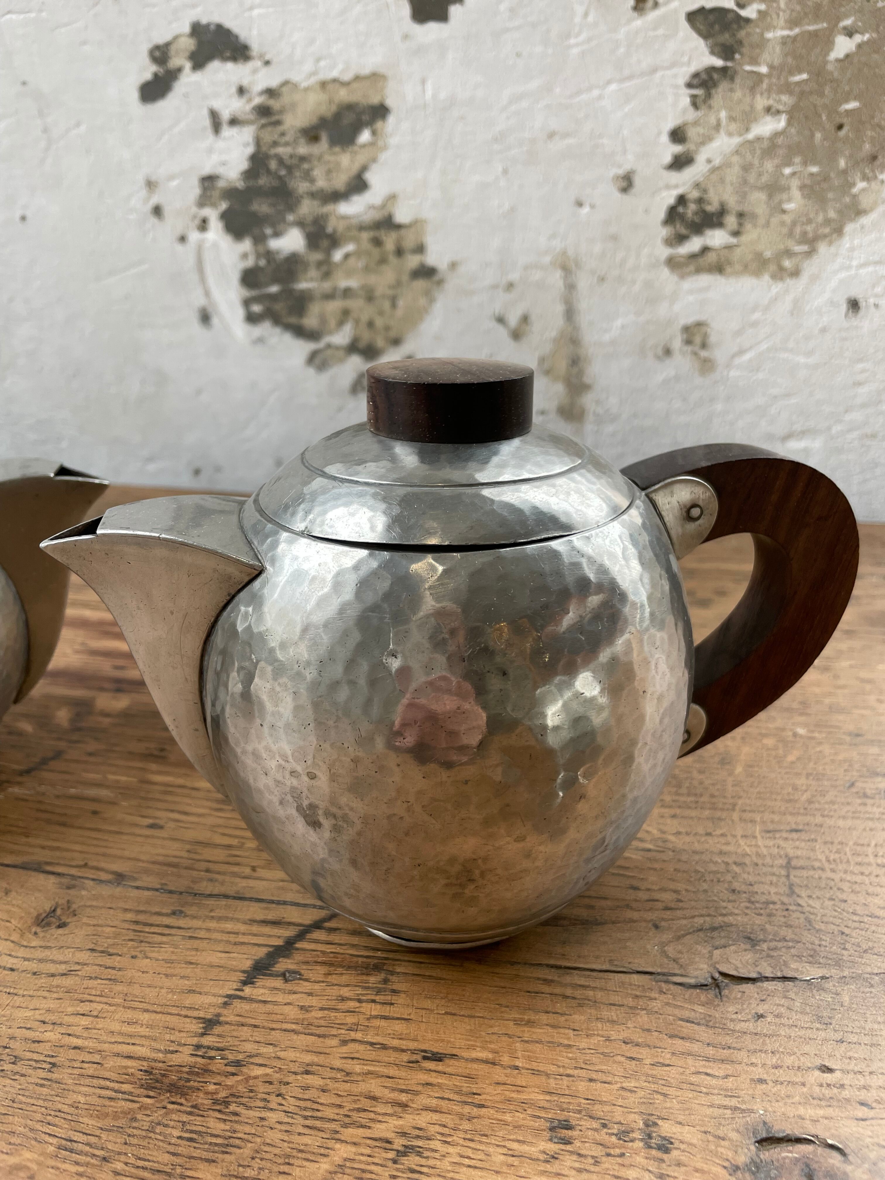 René Delavan Art Deco Pewter Teapot Set