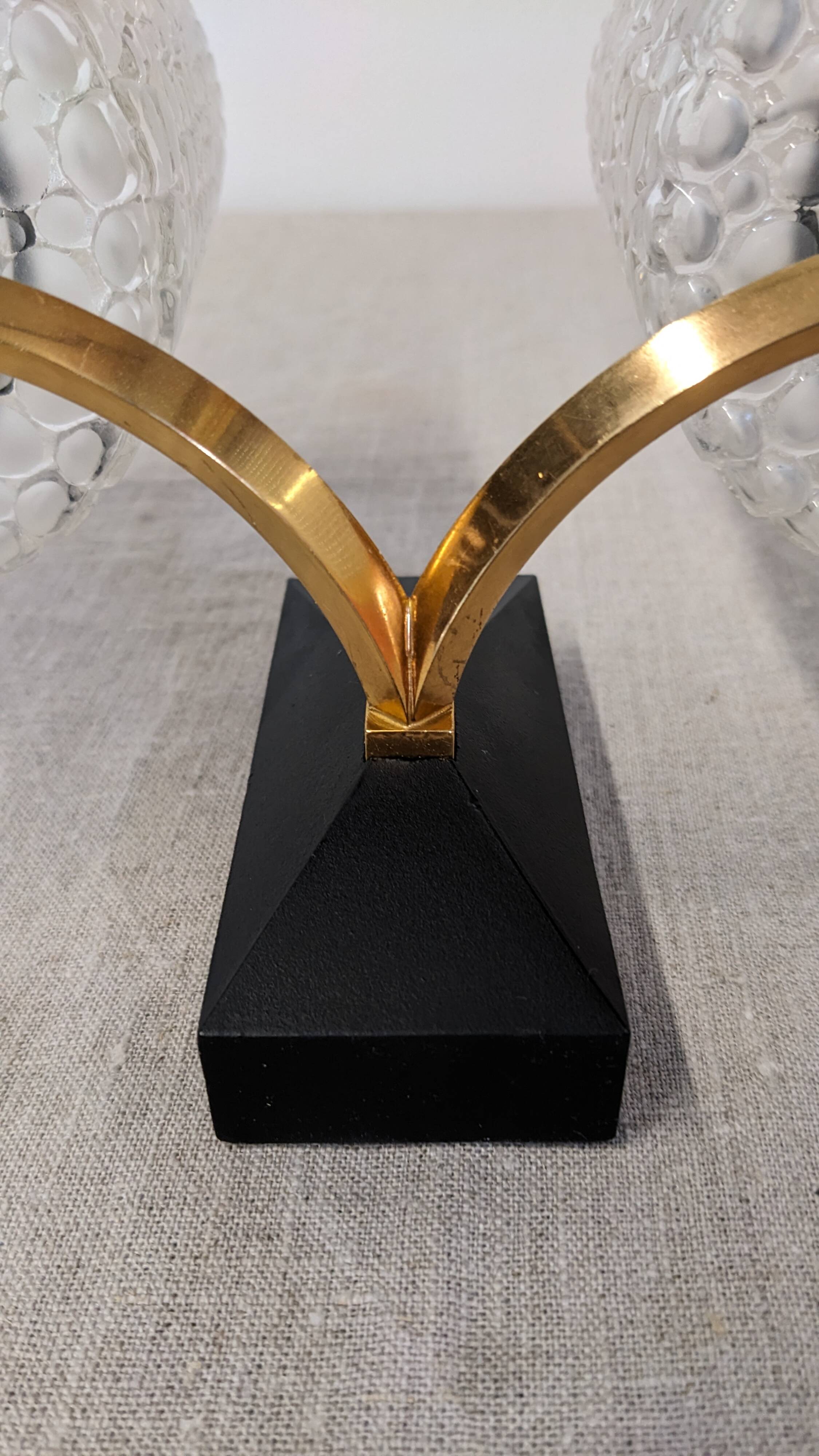 Pair of double wall lights in bubbled glass by Maison Arlus, France circa 1960.