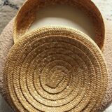 Round wicker basket with lid, vintage soft weaving.