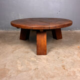 Table basse ronde brutaliste en chêne massif