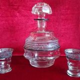 Carafe et 2 Gobelets en Cristal taillé et givré liserés noirs