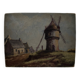 Huile sur carton représentant un moulin XXe par L. Ganthier