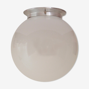 Plafonnier applique globe boule verre opaline blanc vintage ecole  25 cm