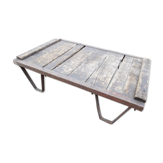 Table basse industrielle fer bois brut