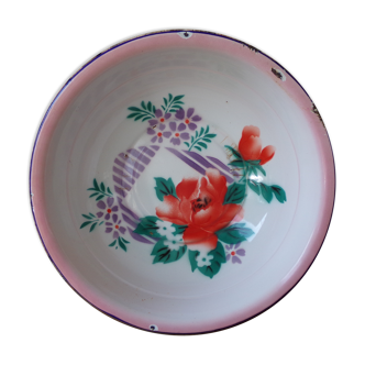 Enamelled sheet metal basin floral decoration