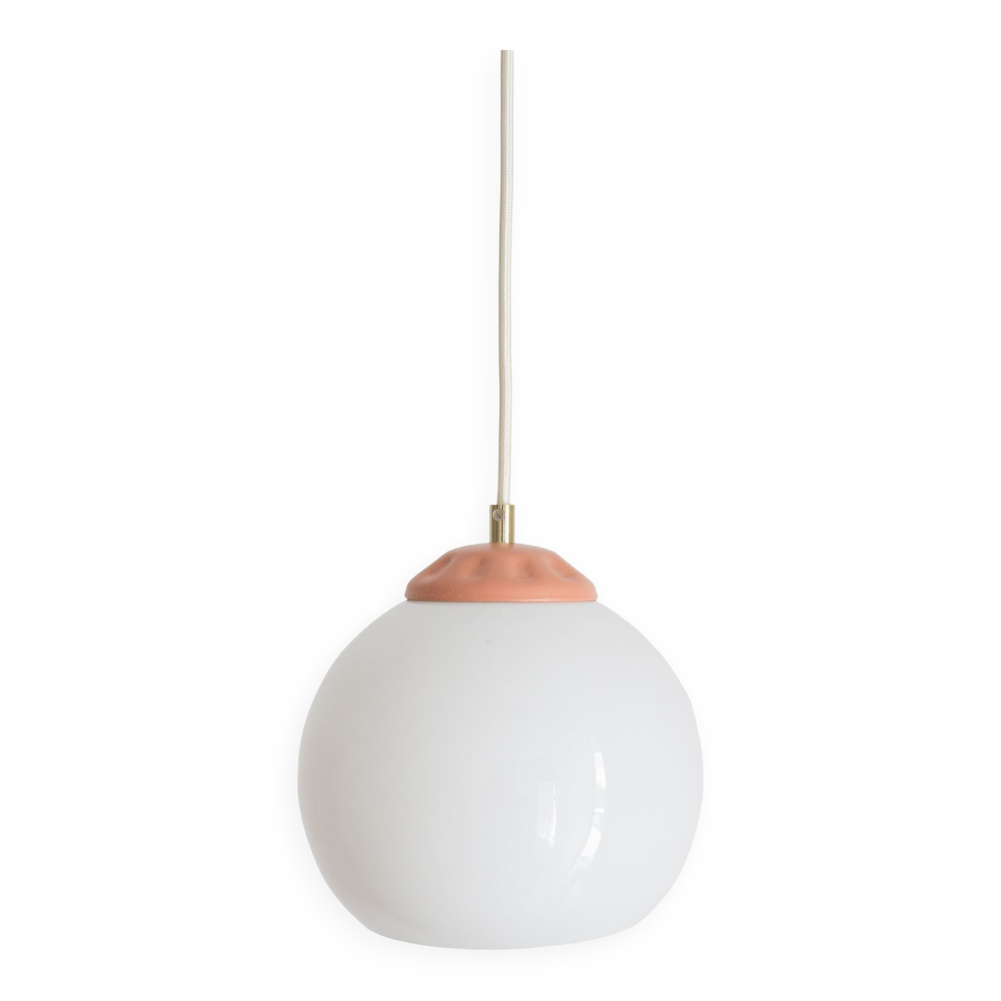Vintage pendant lamp from milkglass lampshade with pink detail