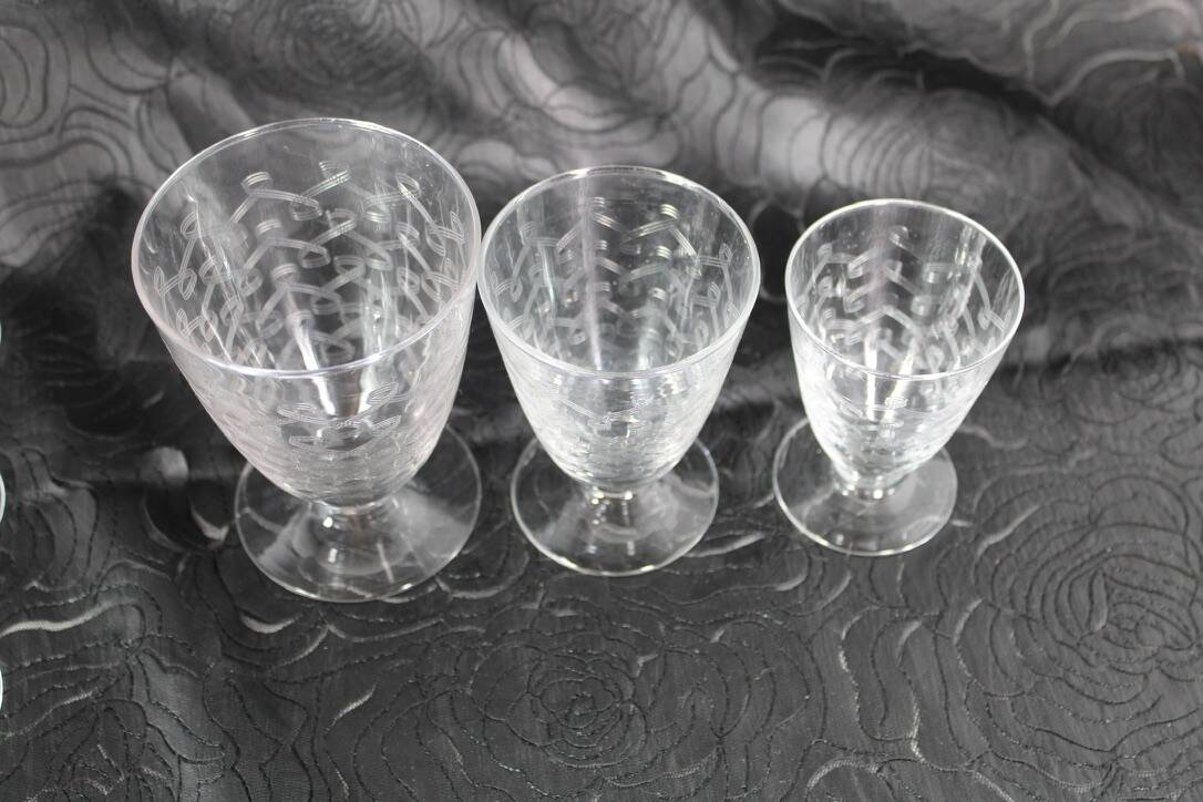 Verres cristal Art déco gravés France 1930 x24