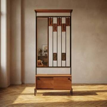 Vintage mid-century modern hallway coat rack with mirror by Alfred Hendrick