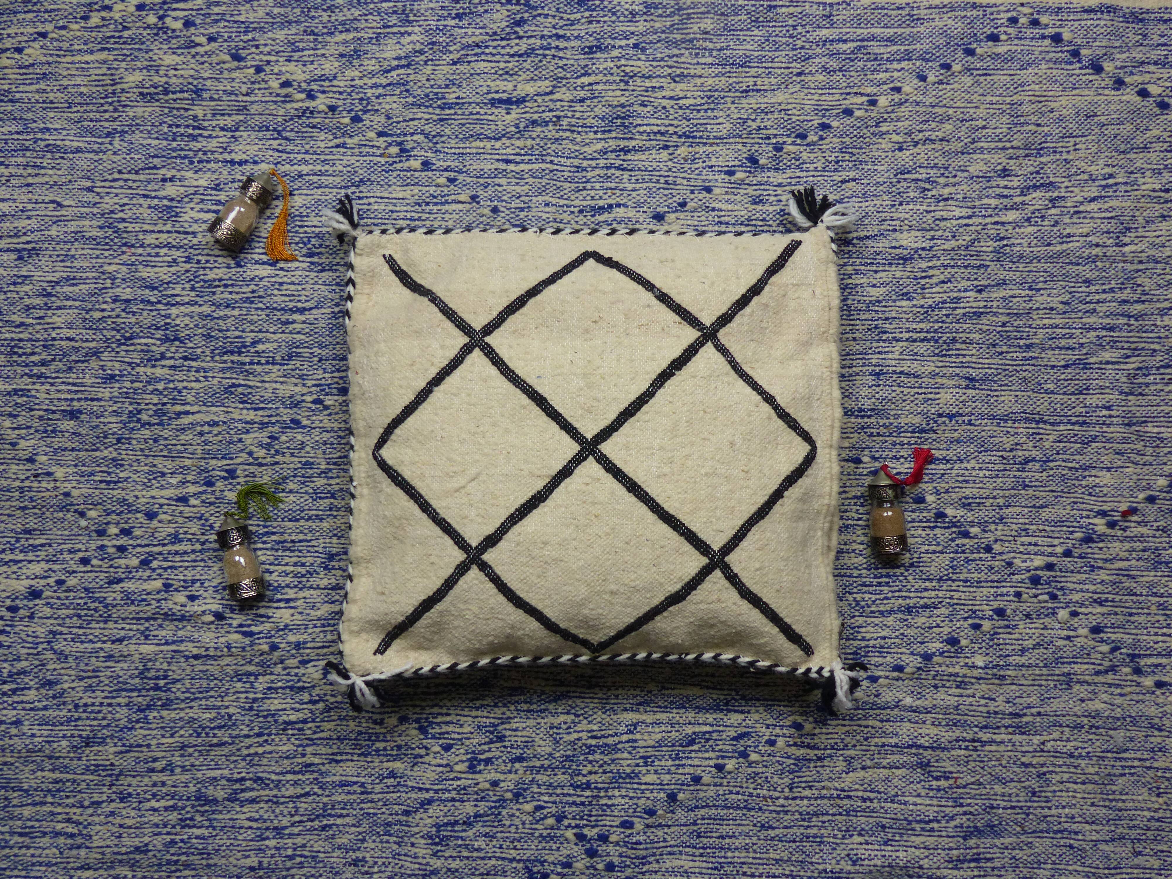 White and black Kilim Berber cushion
