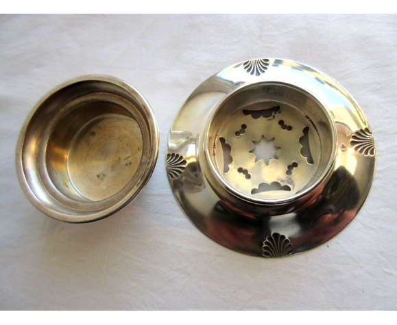 Beurrier à coquillettes en métal argenté, Art Déco, à 4 coquillages