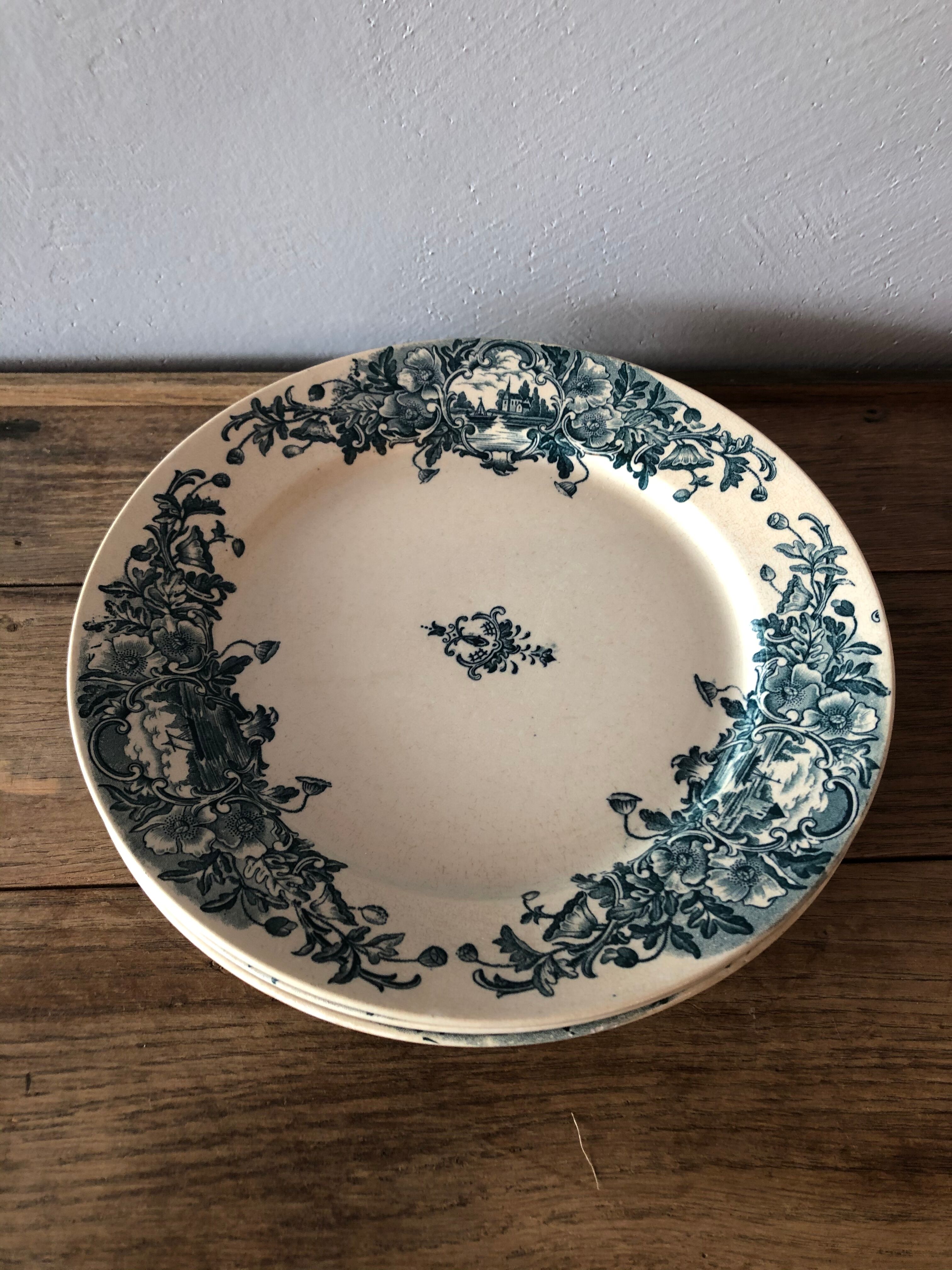 Set de 4 assiettes plates en faïence Marine