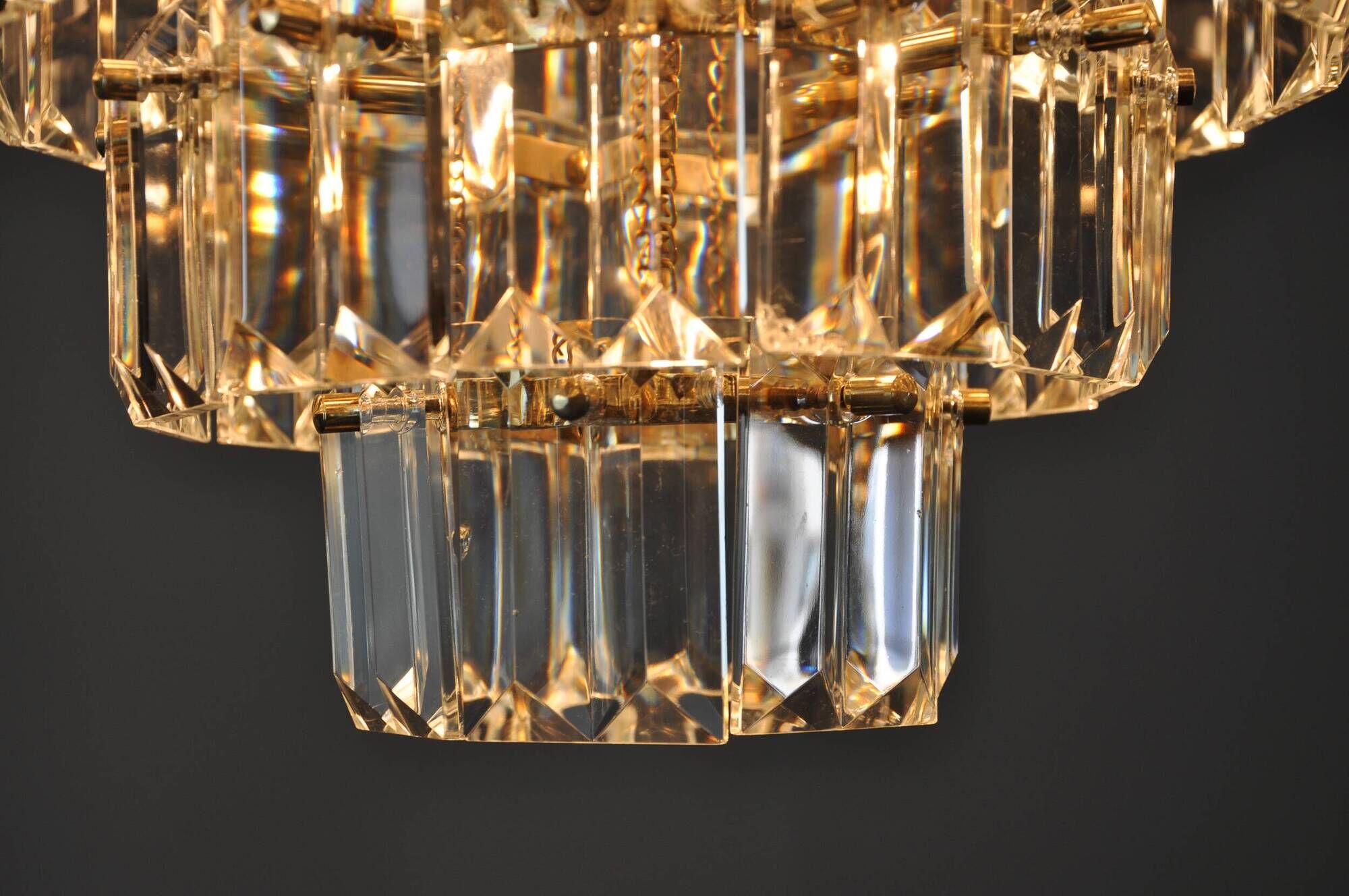 Kinkeldey chandelier, gold, cut glass, 4 levels, Germany, 1970