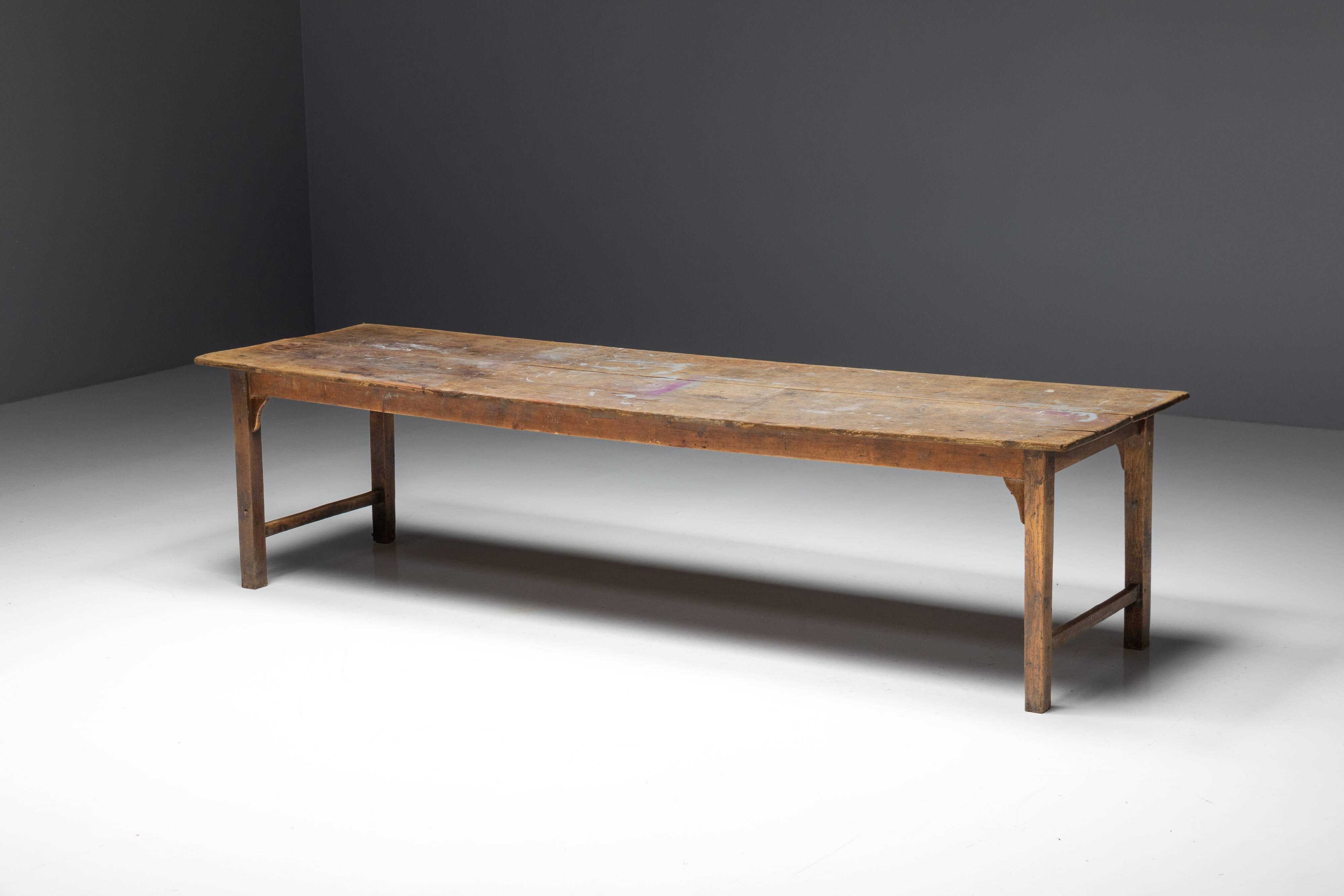 Rustic Primitive Farmhouse Dining Table, France, 19th Century