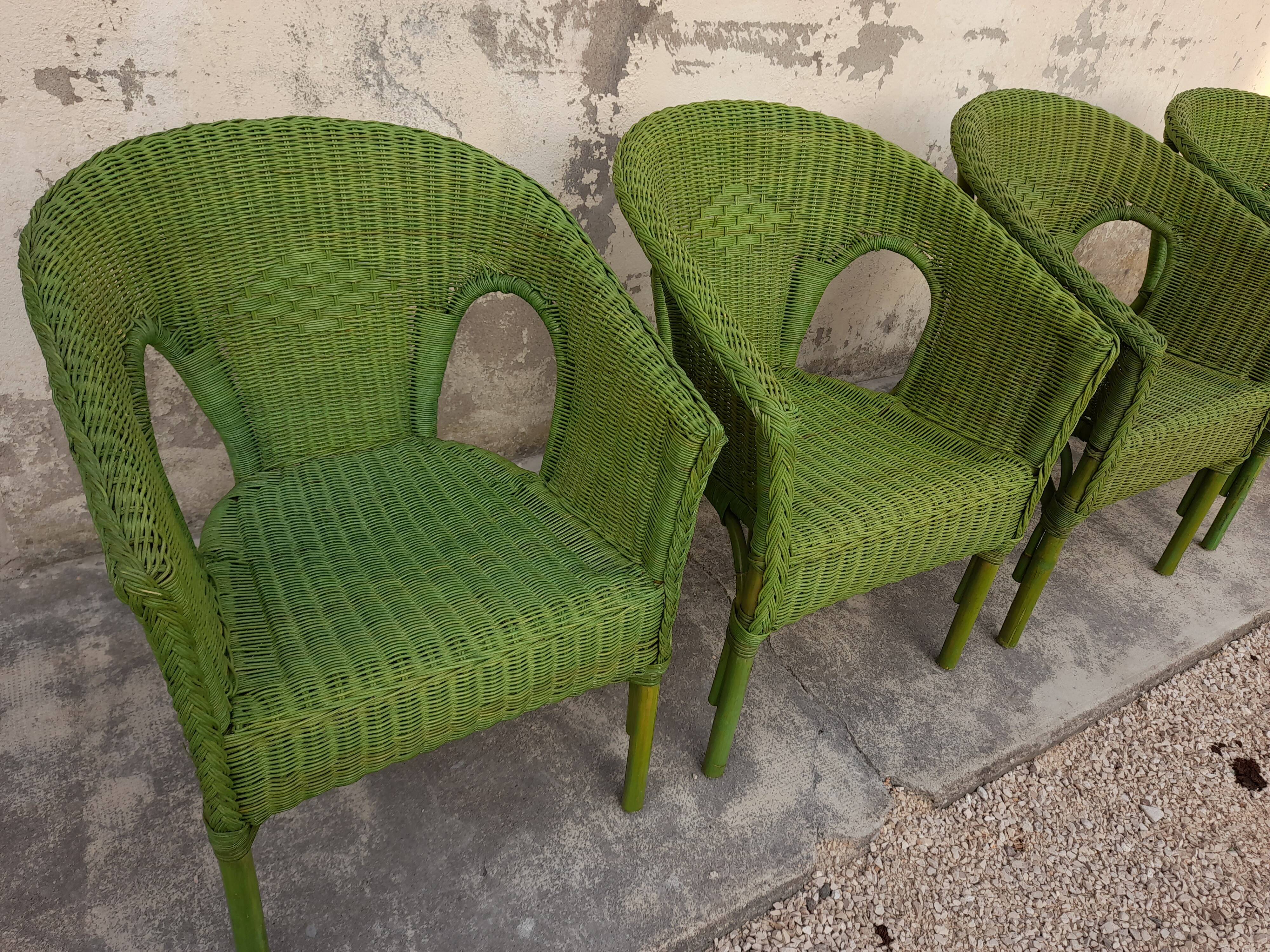 Ensemble de 4 fauteuils en rotin
