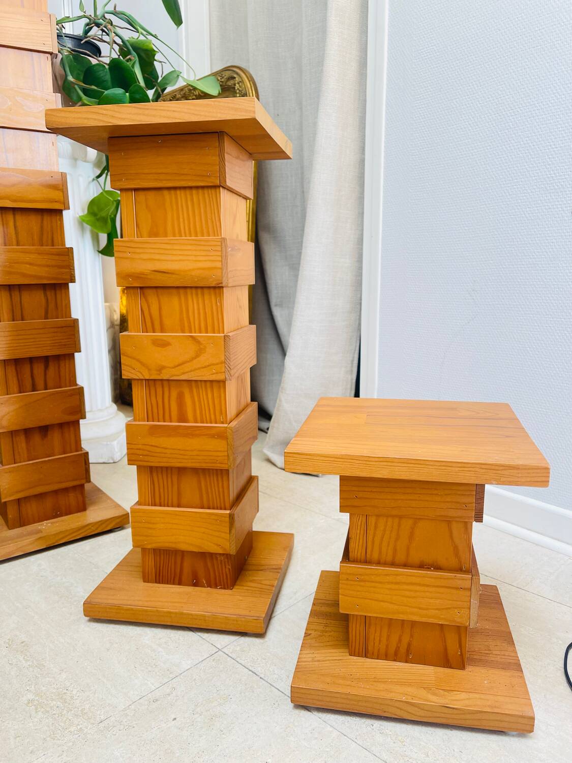 Teak column plant stand, 70s-80s