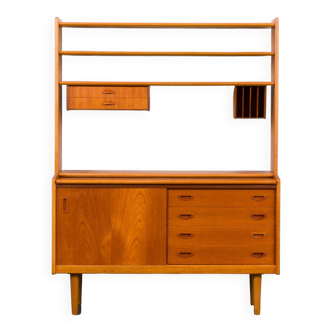 Danish vintage teak bookcase with a hidden desk, 1960s