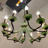 1950’s Opaline Glass Bronze Chandelier