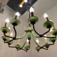 1950’s Opaline Glass Bronze Chandelier