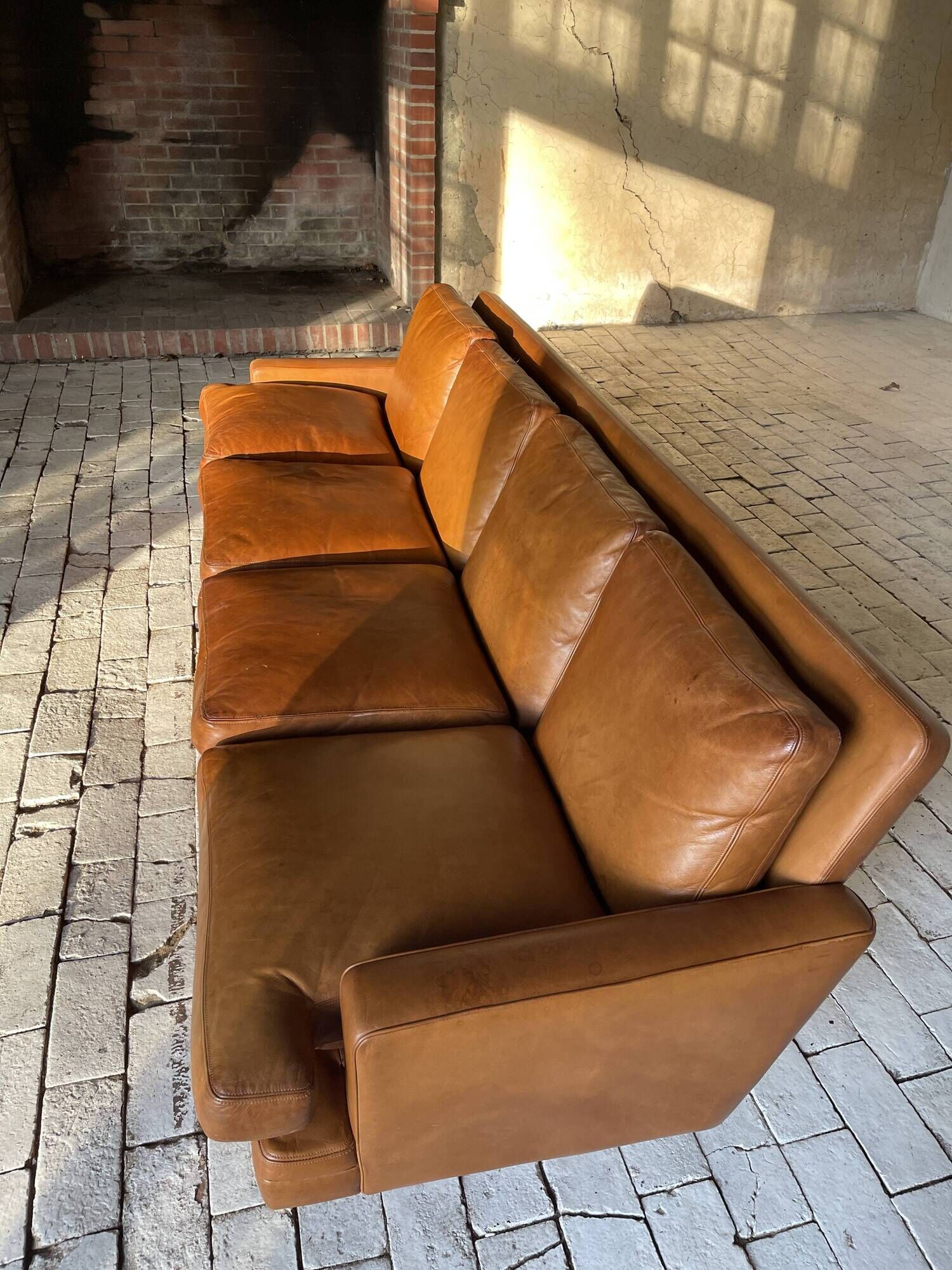 Rare Fredrik Kayser 4-seater sofa in cognac leather Model 807