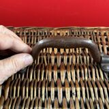 Rare antique wicker picnic basket with iron closures and handle