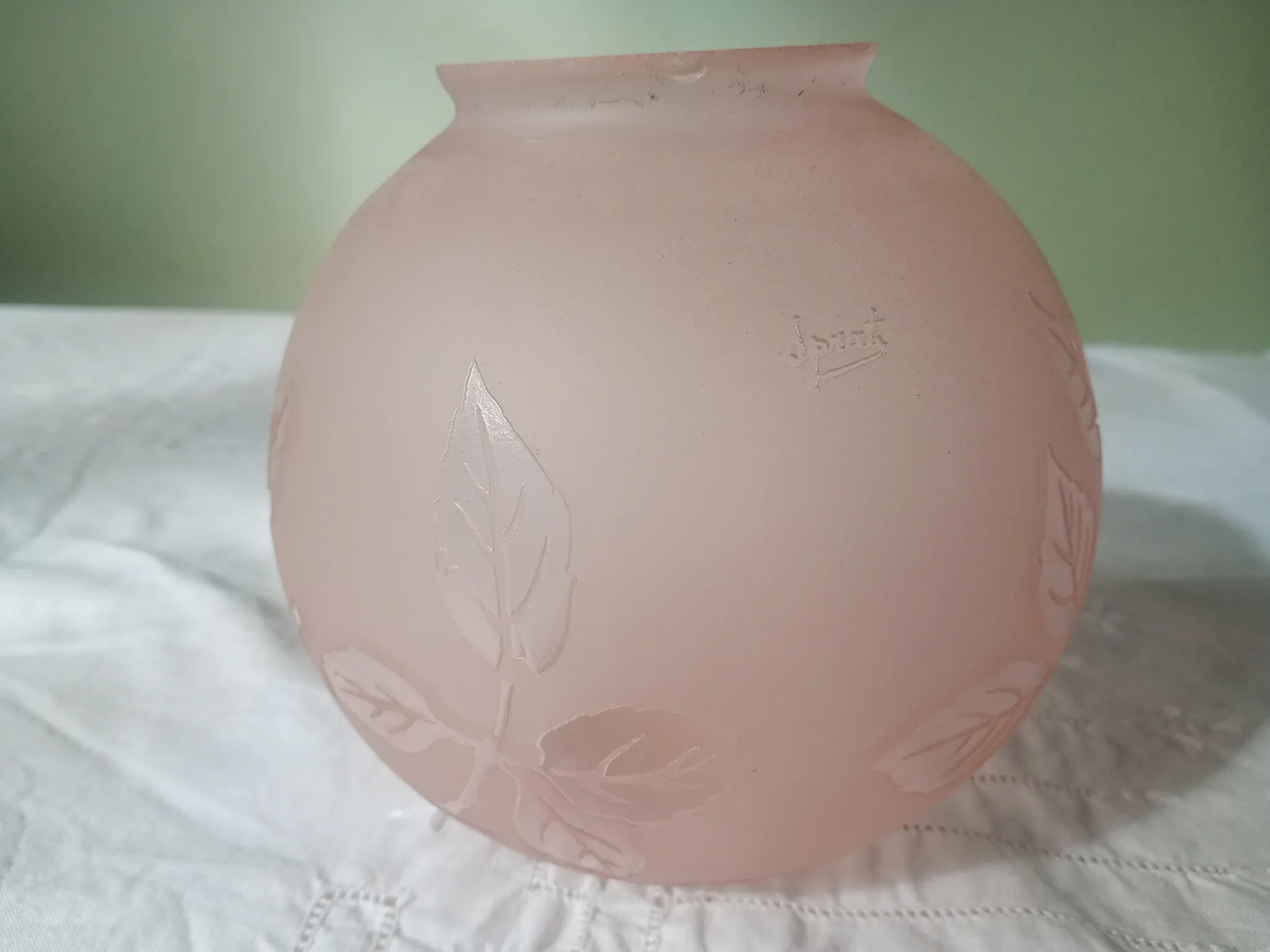 Sprat - frosted pink glass with pink flowers for chandelier lamp circa 1920