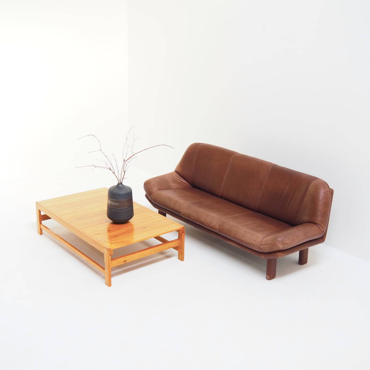 3-Seater Sofa with Great Patina in Brown Leather Upholstery
