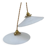 Pair of vintage white opaline pendant lights