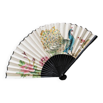 Black bamboo wall fan, peacock