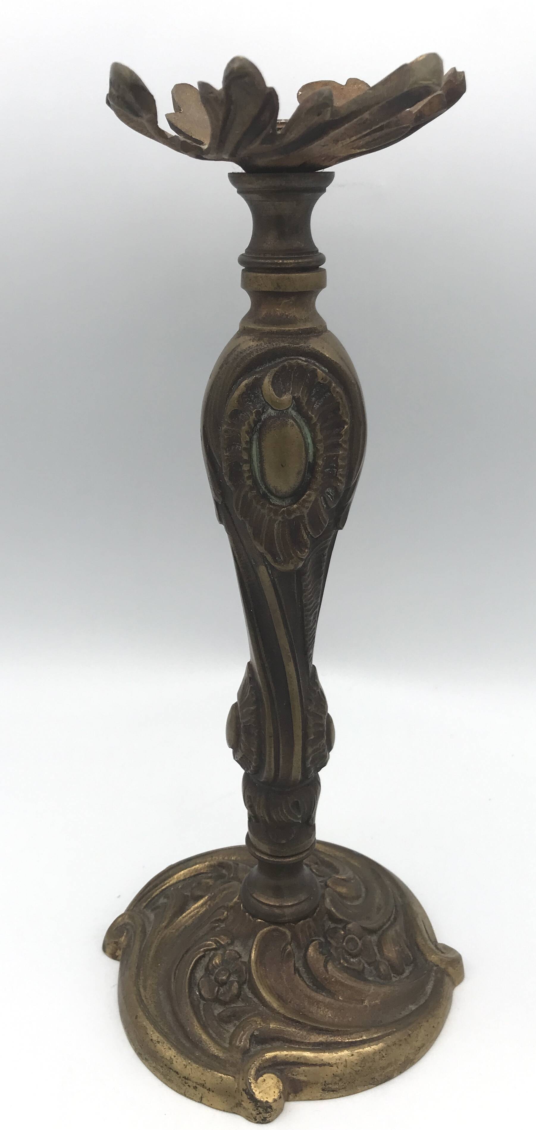 Old gilded bronze lamp base with Louis XV style rocaille decoration