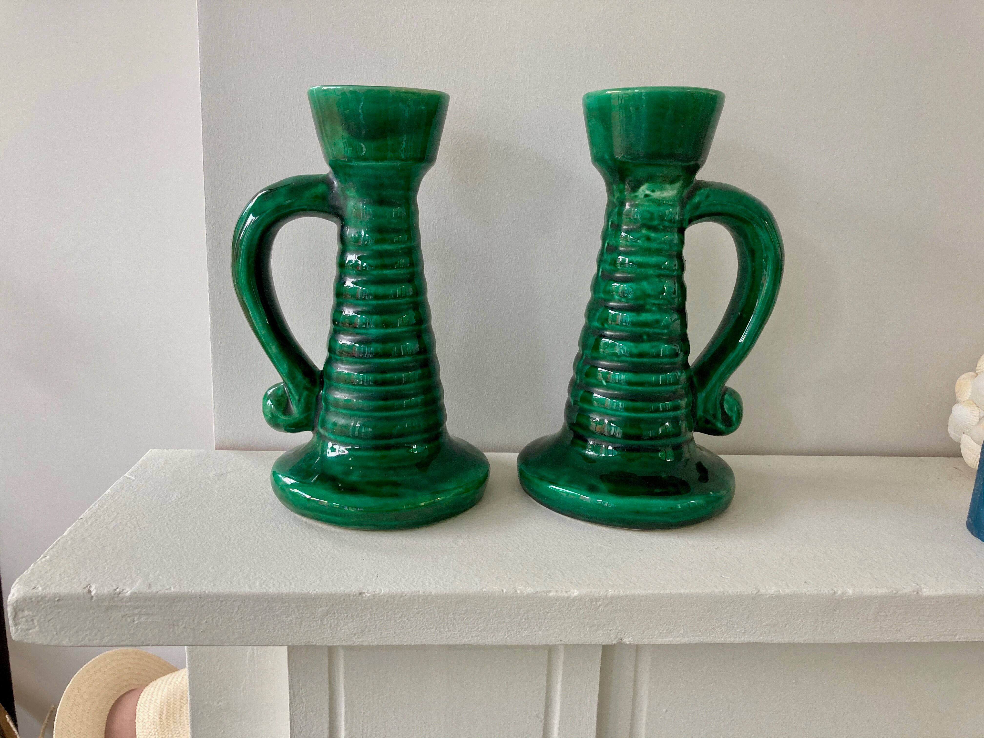 Pair of vintage ceramic candle holders
