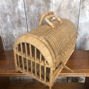 Old basket transport trunk rattan cage puppies kittens animals vintage