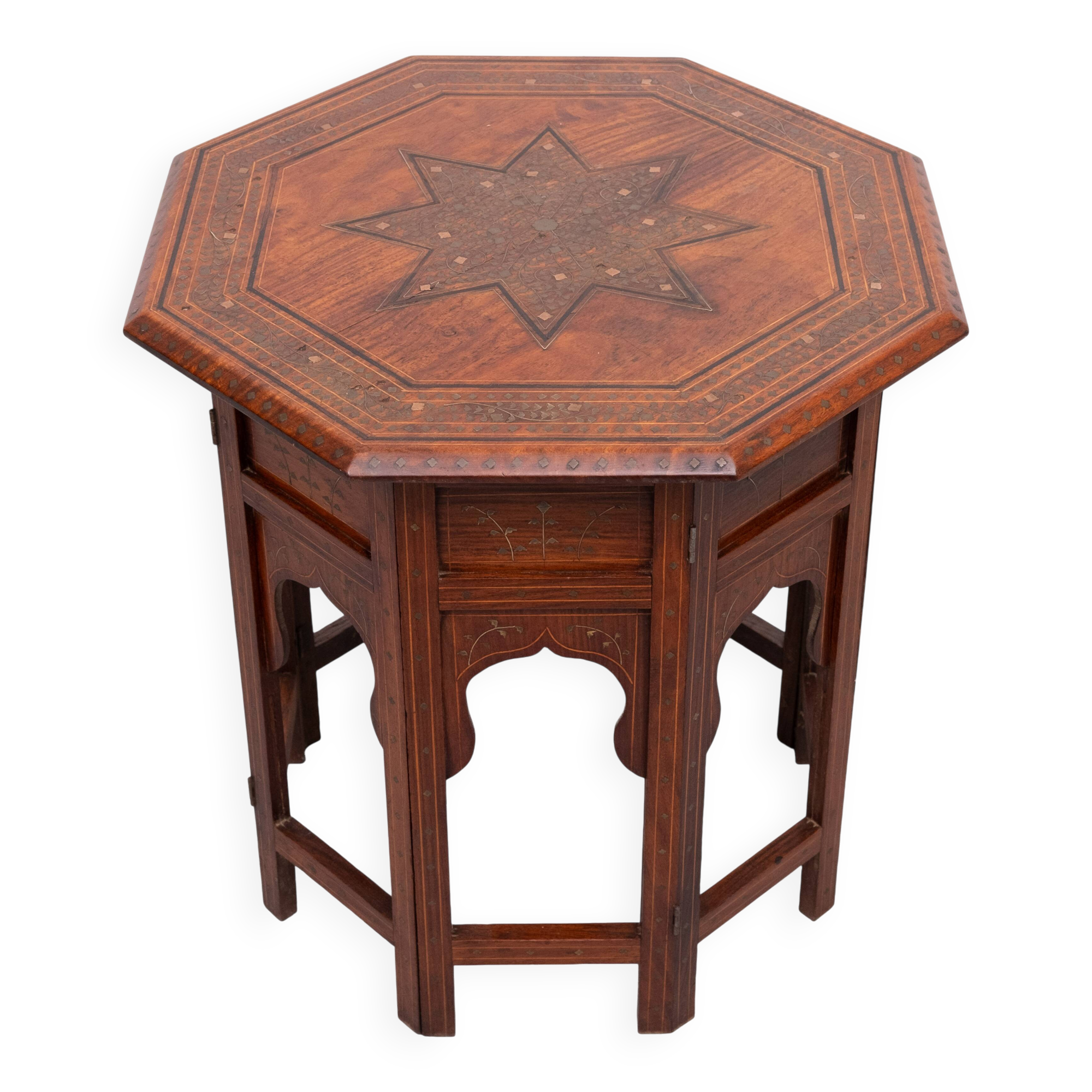 Fabulous Hoshiarpur Anglo Indian brass inlaid hardwood occasional coffee ta