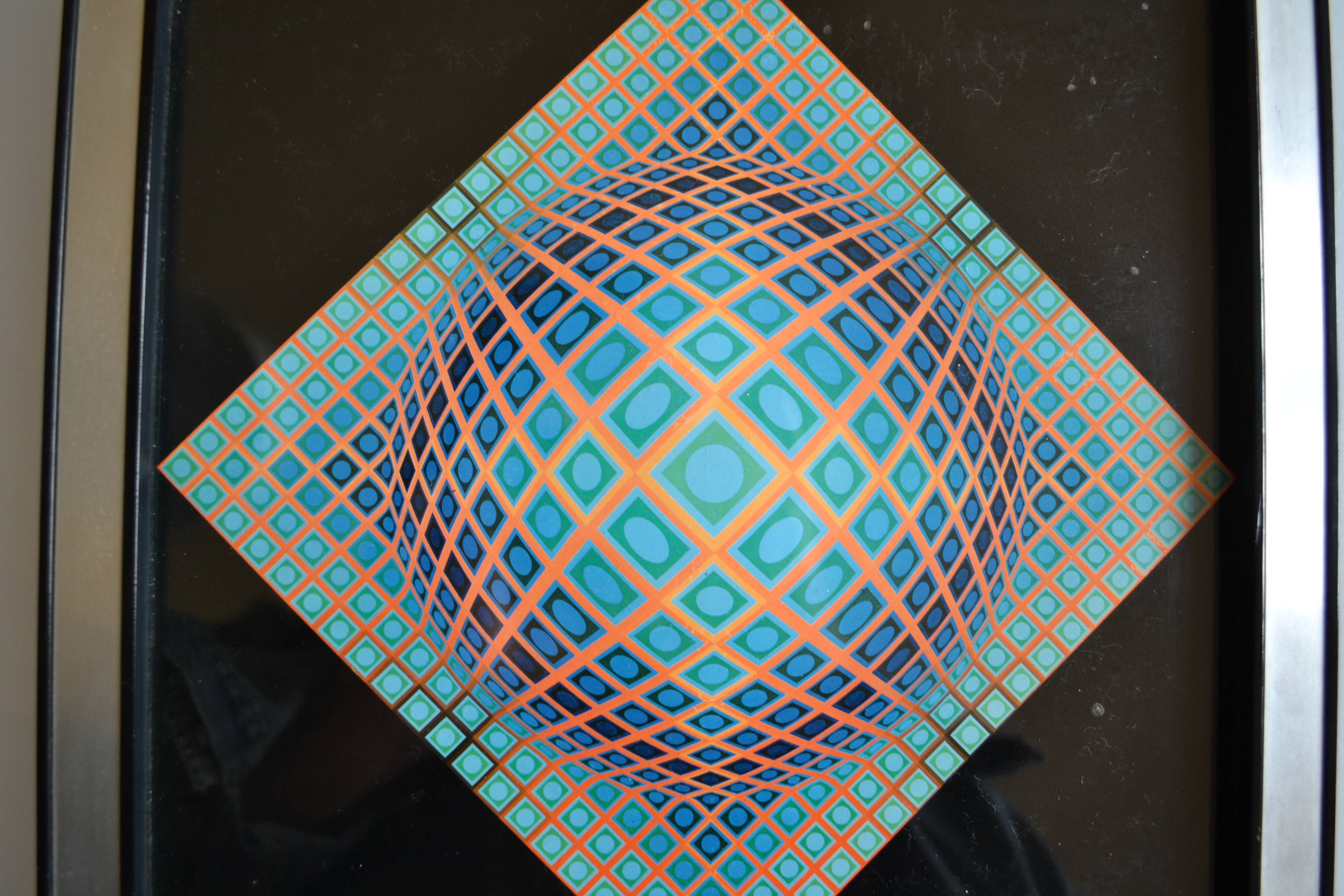 Victor vasarely impression offset annees 70 + cadre alu d'epoque