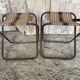 Pair of Folding Camping Fishing Stools Metal Tube + Vintage Fabric #E31