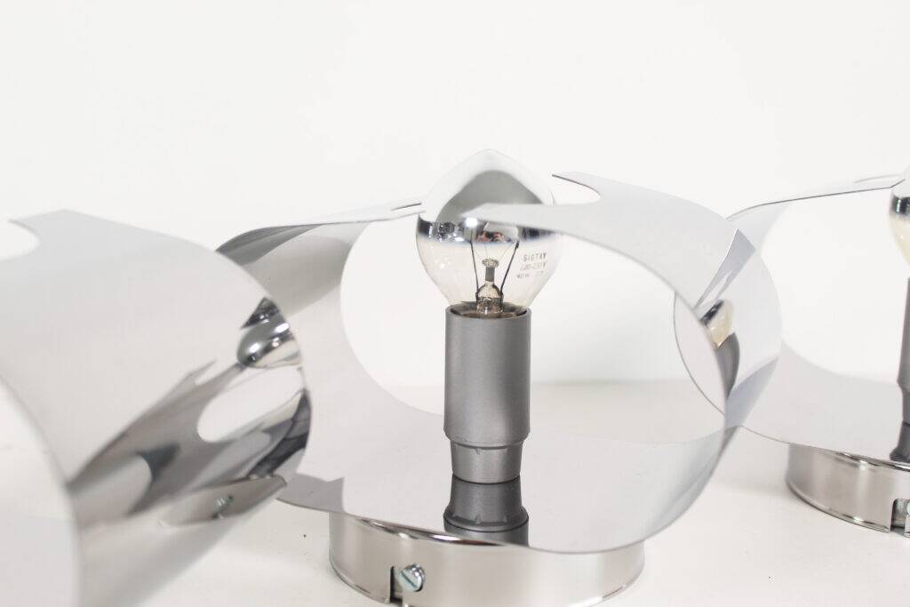 Set (3) of 1980s chrome metal space age wall lamps