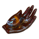Old vallauris hand shaped brown ceramic pocket tray vintage decoration